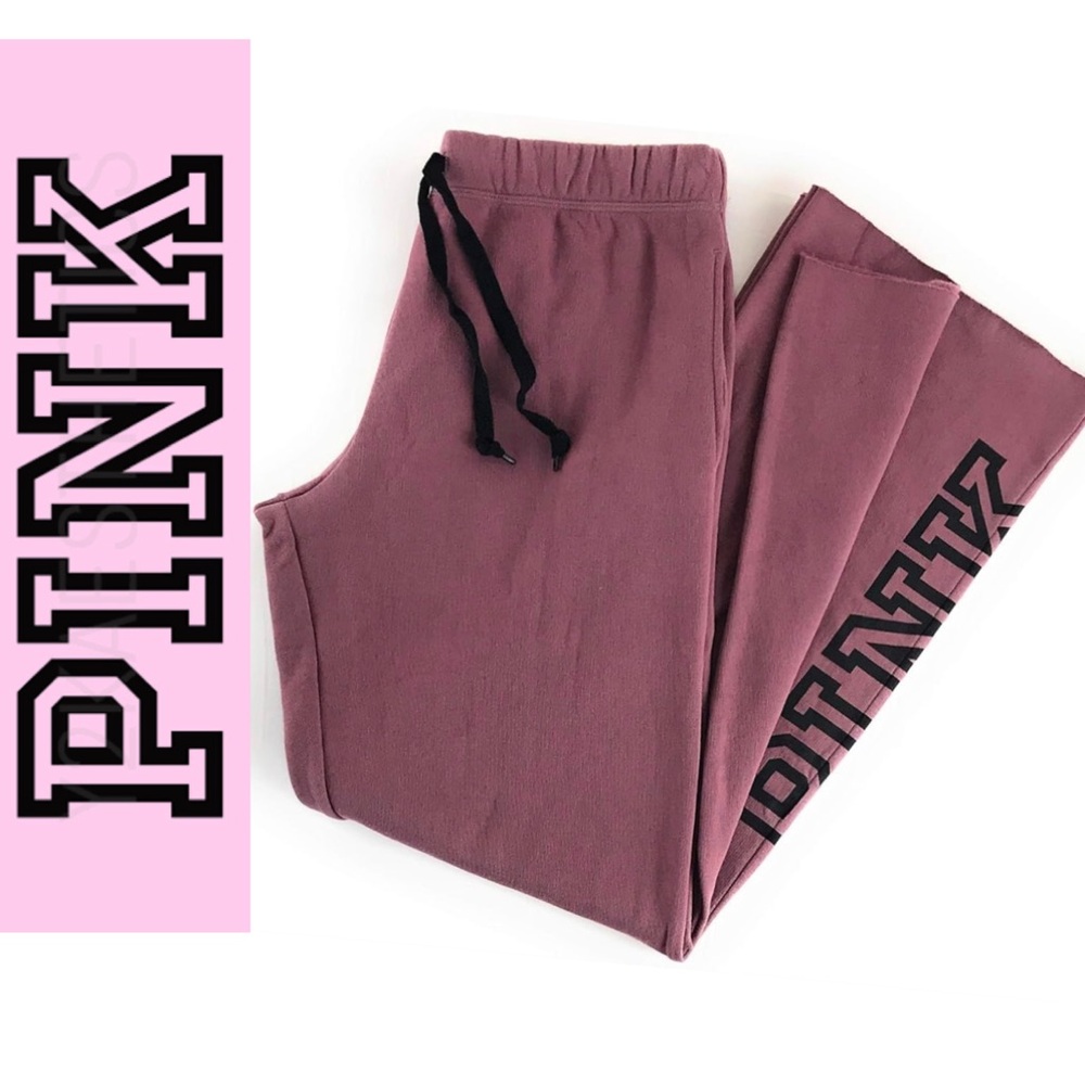 PINK Victoria's Secret Wide Leg Branded Dusty Rose Boyfriend Drawstring Sweats
